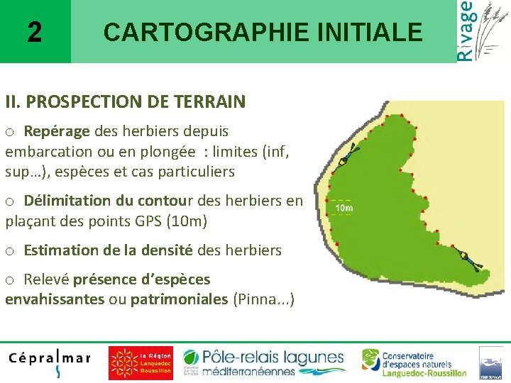 2 CARTOGRAPHIE INITIALE II. PROSPECTION DE TERRAIN o Repérage des herbiers depuis embarcation ou