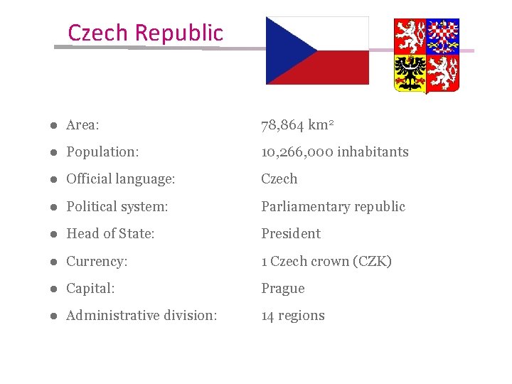 Czech Republic ● Area: 78, 864 km 2 ● Population: 10, 266, 000 inhabitants