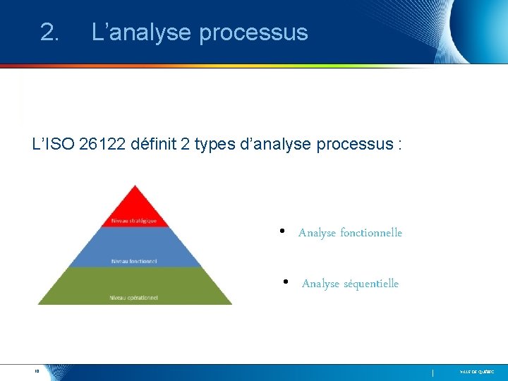 2. L’analyse processus L’ISO 26122 définit 2 types d’analyse processus : • Analyse fonctionnelle