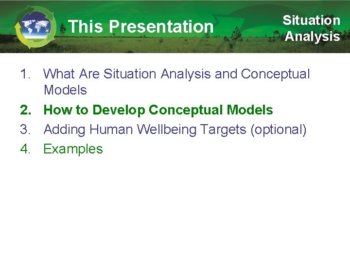 This Presentation Situation Analysis 1. What Are Situation Analysis and Conceptual Models 2. How