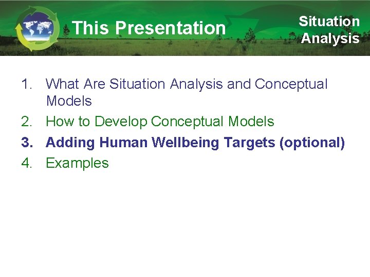 This Presentation Situation Analysis 1. What Are Situation Analysis and Conceptual Models 2. How