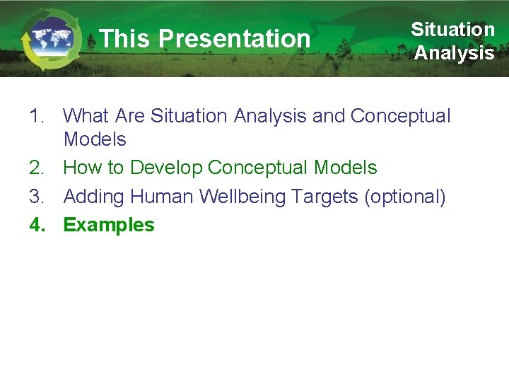 This Presentation Situation Analysis 1. What Are Situation Analysis and Conceptual Models 2. How