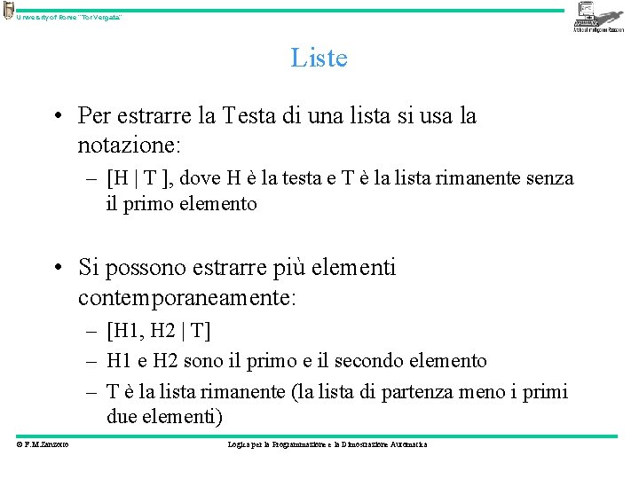 University of Rome “Tor Vergata” Liste • Per estrarre la Testa di una lista