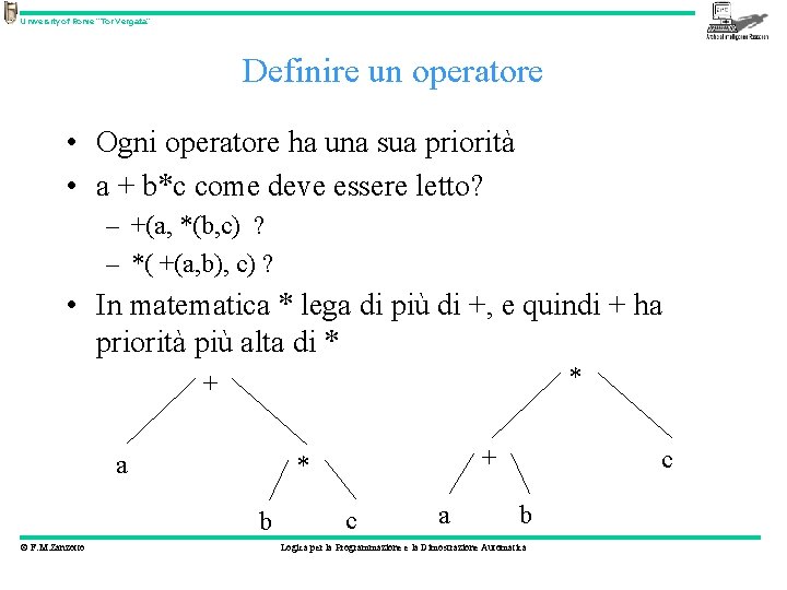 University of Rome “Tor Vergata” Definire un operatore • Ogni operatore ha una sua