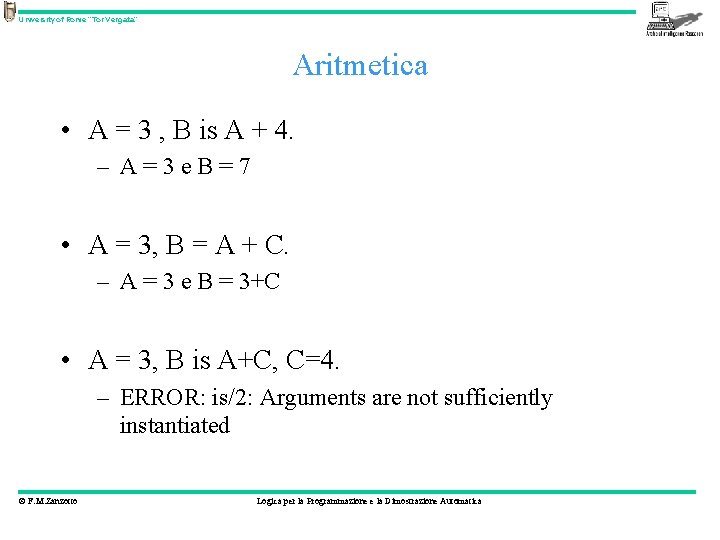 University of Rome “Tor Vergata” Aritmetica • A = 3 , B is A