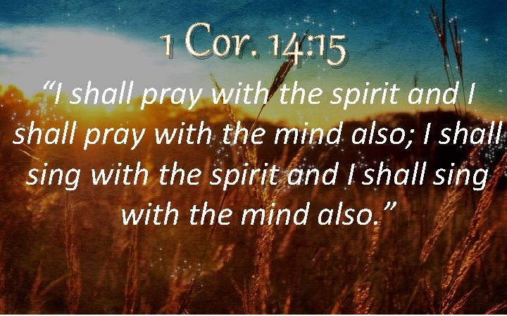1 Cor. 14: 15 “I shall pray with the spirit and I shall pray