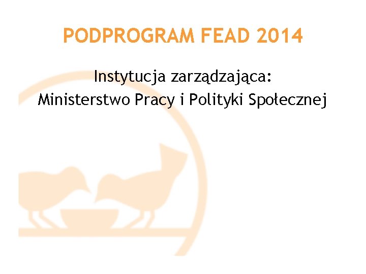 PODPROGRAM FEAD 2014 Instytucja zarządzająca: Ministerstwo Pracy i Polityki Społecznej 