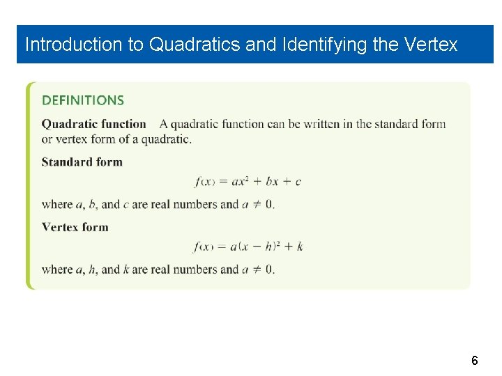 Introduction to Quadratics and Identifying the Vertex 6 