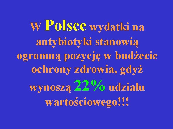 W Polsce wydatki na antybiotyki stanowią ogromną pozycję w budżecie ochrony zdrowia, gdyż wynoszą