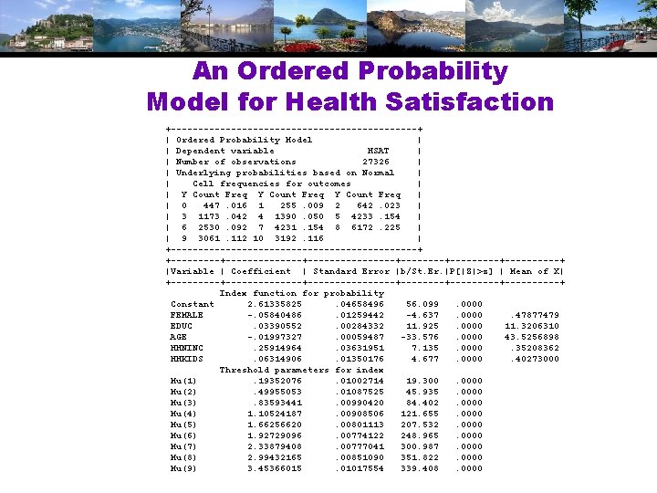 An Ordered Probability Model for Health Satisfaction +-----------------------+ | Ordered Probability Model | |