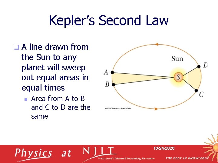 Kepler’s Second Law q. A line drawn from the Sun to any planet will