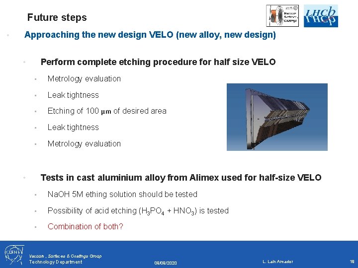 Future steps • Approaching the new design VELO (new alloy, new design) Perform complete