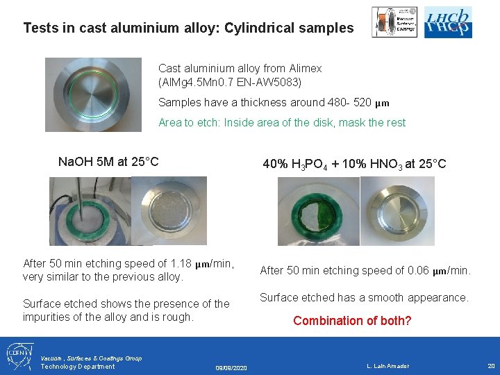 Tests in cast aluminium alloy: Cylindrical samples Cast aluminium alloy from Alimex (Al. Mg