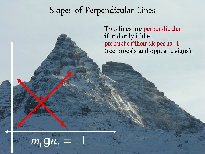 Slopes of Perpendicular Lines Two lines are perpendicular if and only if the product