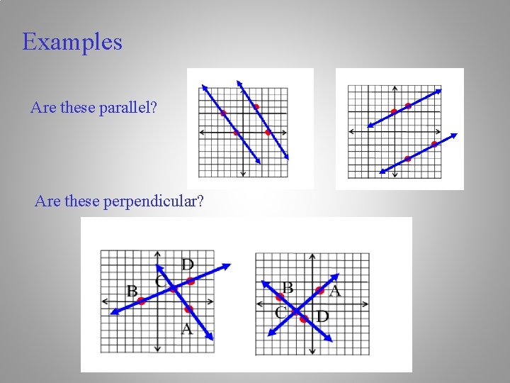 Examples Are these parallel? Are these perpendicular? 