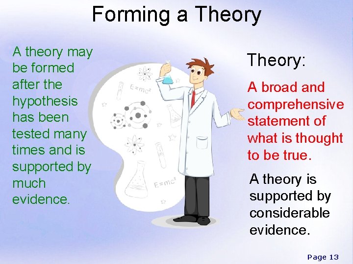 Forming a Theory A theory may be formed after the hypothesis has been tested
