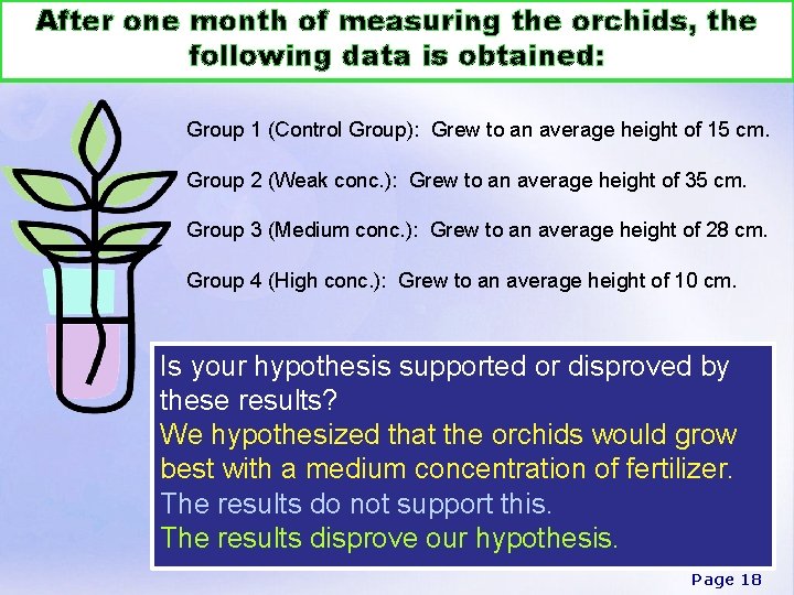 After one month of measuring the orchids, the following data is obtained: Group 1