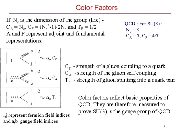Color Factors If Nc is the dimension of the group (Lie) CA = Nc,