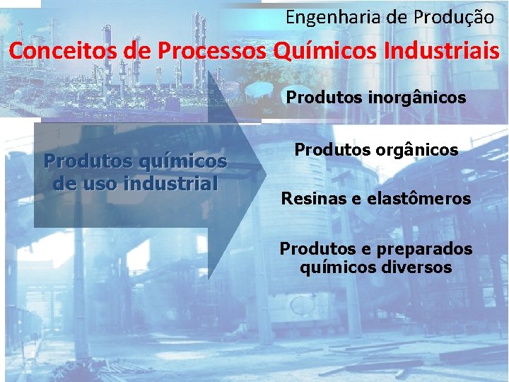 Engenharia de Produção Conceitos de Processos Químicos Industriais Produtos inorgânicos Produtos químicos de uso