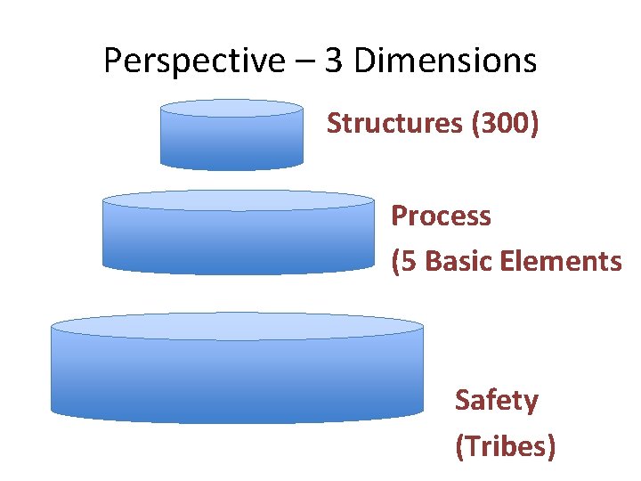 Perspective – 3 Dimensions Structures (300) Process (5 Basic Elements Safety (Tribes) 