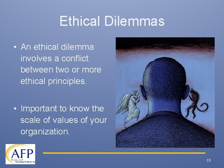 Ethical Dilemmas • An ethical dilemma involves a conflict between two or more ethical