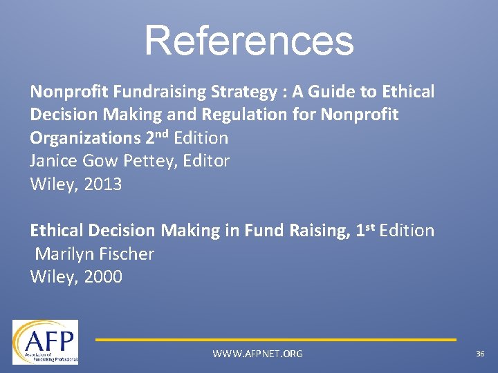 References Nonprofit Fundraising Strategy : A Guide to Ethical Decision Making and Regulation for