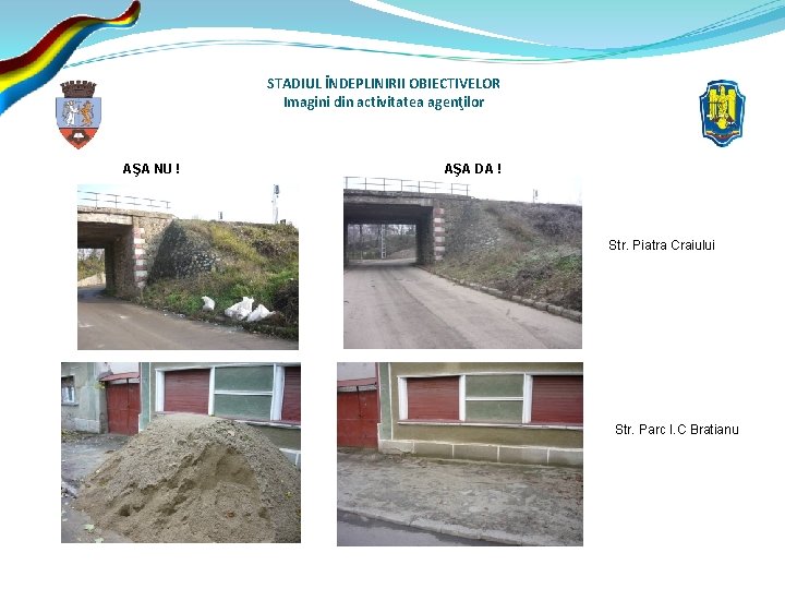 STADIUL ÎNDEPLINIRII OBIECTIVELOR Imagini din activitatea agenţilor AŞA NU ! AŞA DA ! Str.