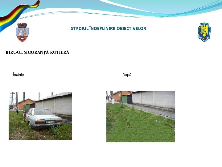 STADIUL ÎNDEPLINIRII OBIECTIVELOR BIROUL SIGURANŢĂ RUTIERĂ Înainte După 