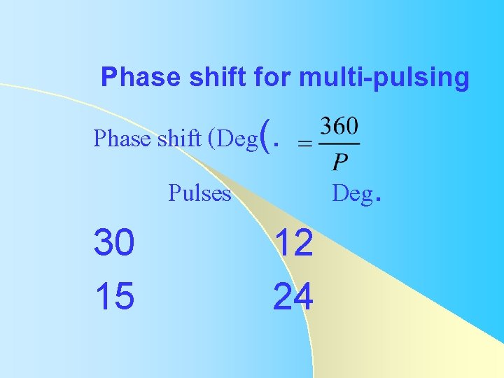 Phase shift for multi-pulsing Phase shift (Deg(. Pulses Deg. 30 12 15 24 Phase shift for multi-pulsing Phase shift (Deg(. Pulses Deg. 30 12 15 24