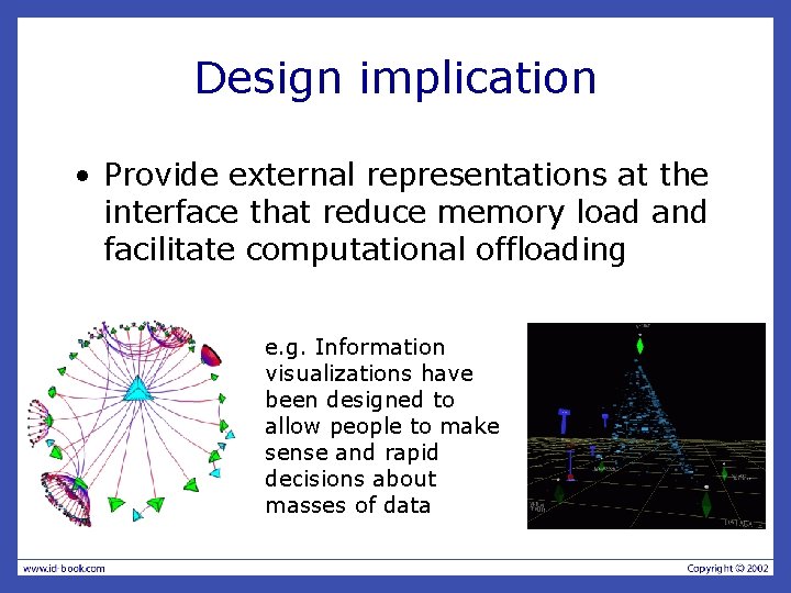 Design implication • Provide external representations at the interface that reduce memory load and