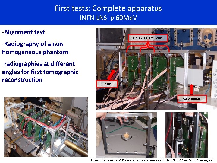 First tests: Complete apparatus INFN LNS p 60 Me. V -Alignment test Tracker: 4