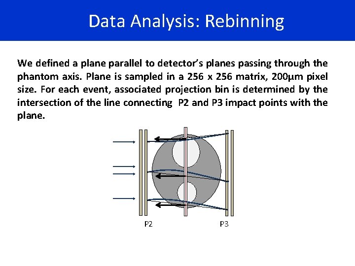 Data Analysis: Rebinning We defined a plane parallel to detector’s planes passing through the