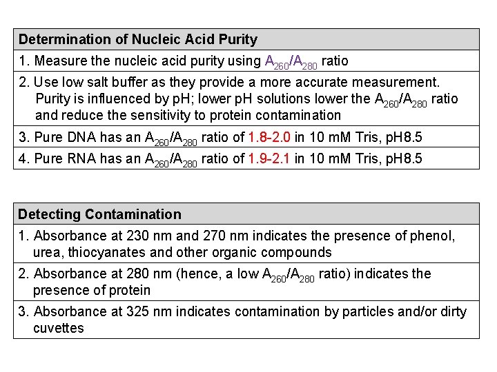 Determination of Nucleic Acid Purity 1. Measure the nucleic acid purity using A 260/A Determination of Nucleic Acid Purity 1. Measure the nucleic acid purity using A 260/A