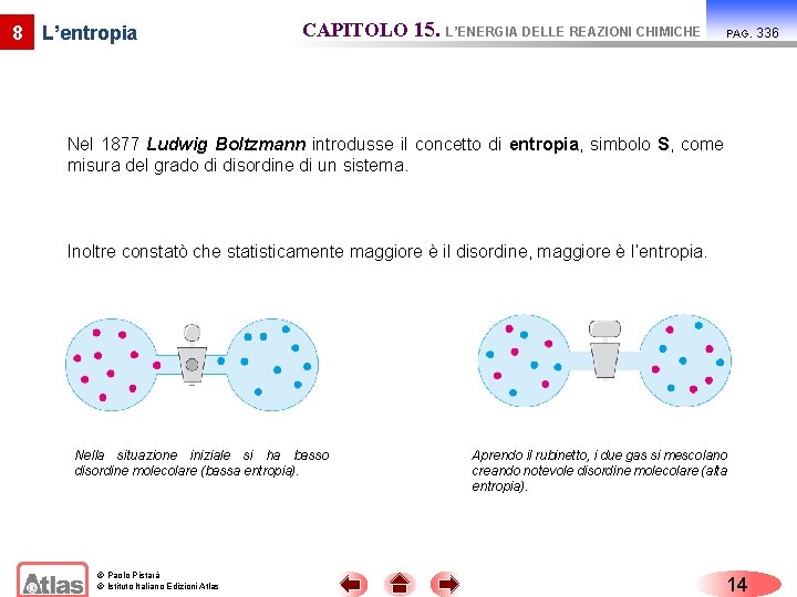 8 L’entropia CAPITOLO 15. L’ENERGIA DELLE REAZIONI CHIMICHE PAG. Nel 1877 Ludwig Boltzmann introdusse