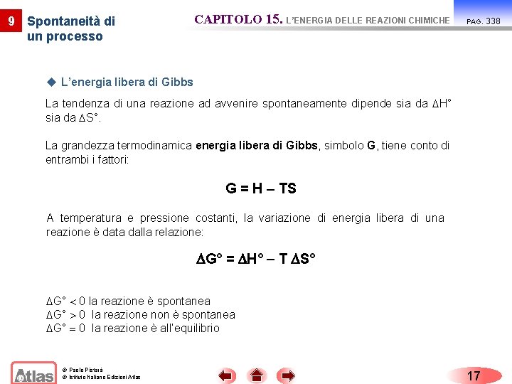 CAPITOLO 15. L’ENERGIA DELLE REAZIONI CHIMICHE 9 Spontaneità di un processo PAG. u L’energia