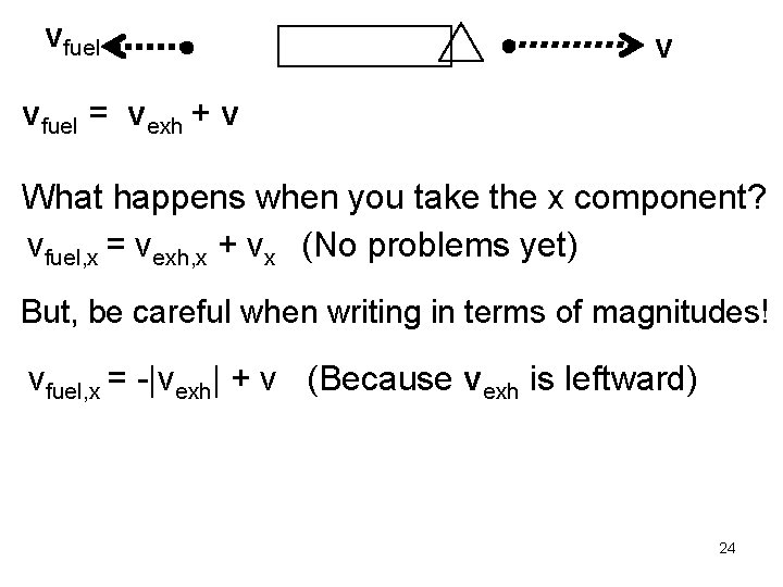 vfuel v vfuel = vexh + v What happens when you take the x