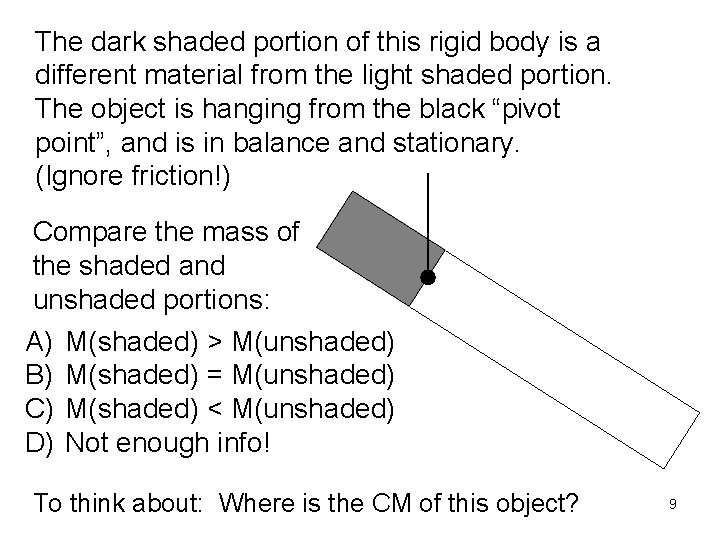 The dark shaded portion of this rigid body is a different material from the