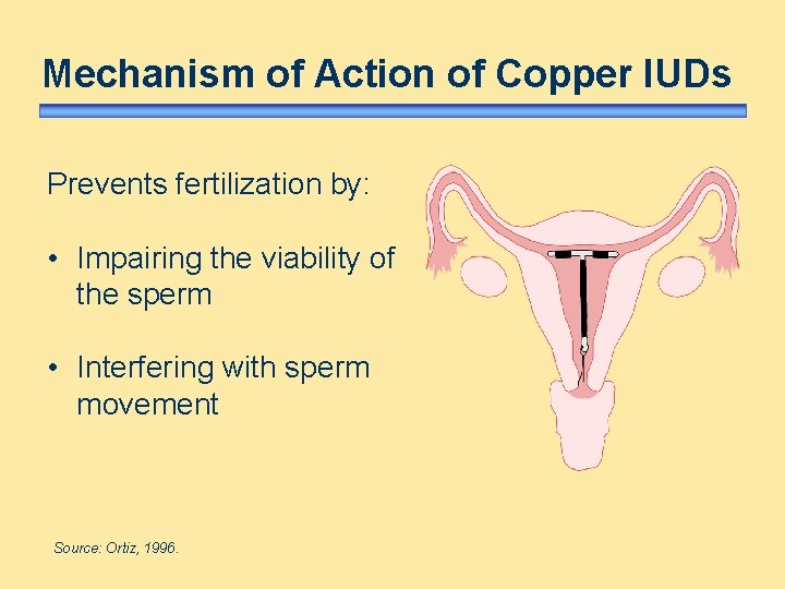Mechanism of Action of Copper IUDs Prevents fertilization by: • Impairing the viability of