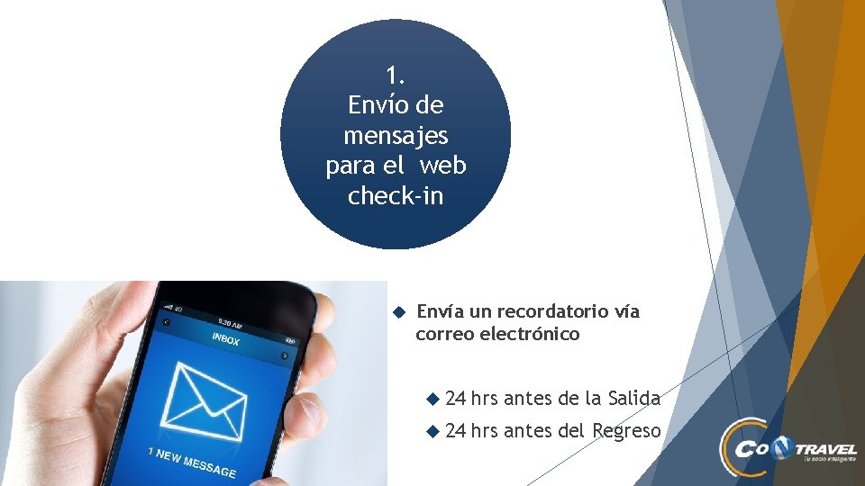 1. Envío de mensajes para el web check-in Envía un recordatorio vía correo electrónico