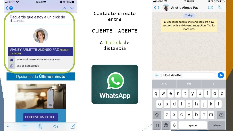 Contacto directo entre Continuando con el correo CLIENTE – AGENTE A 1 click de