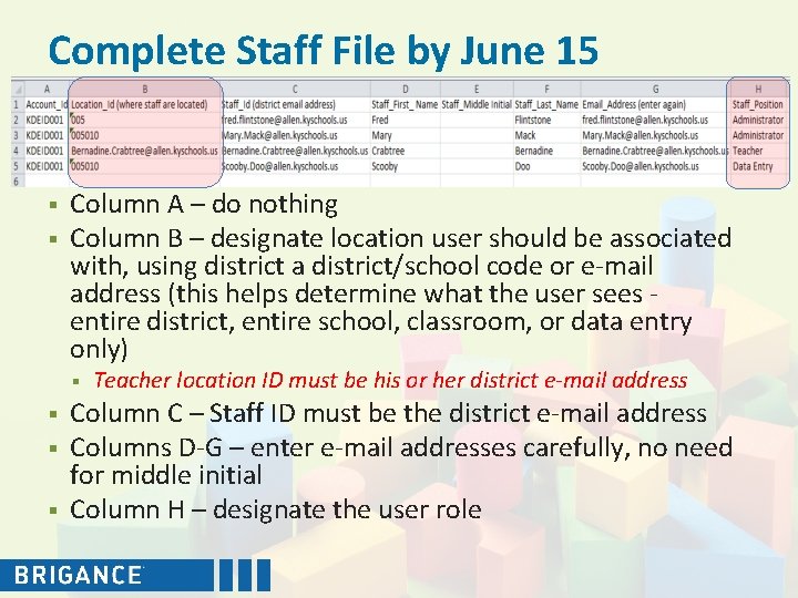 Complete Staff File by June 15 § § Column A – do nothing Column