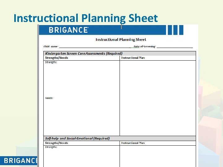 Instructional Planning Sheet 27 