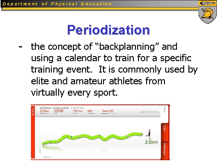 Department of Physical Education Periodization - the concept of “backplanning” and using a calendar
