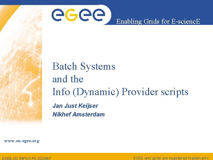 Enabling Grids for E-scienc. E Batch Systems and the Info (Dynamic) Provider scripts Jan