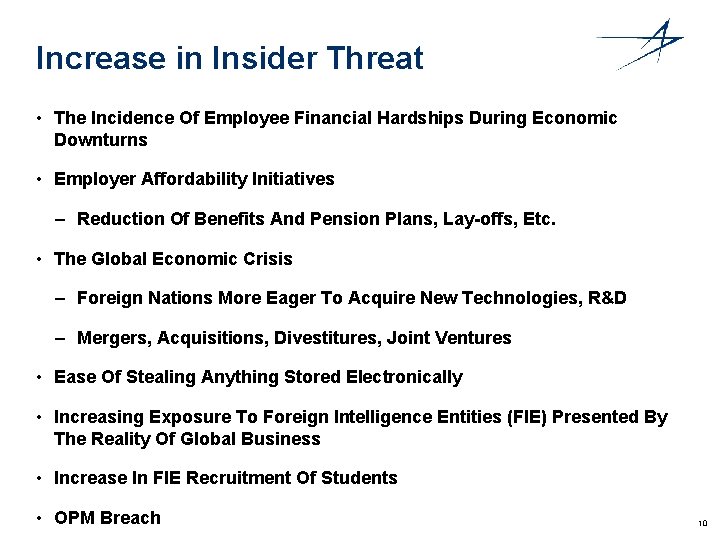 Increase in Insider Threat • The Incidence Of Employee Financial Hardships During Economic Downturns