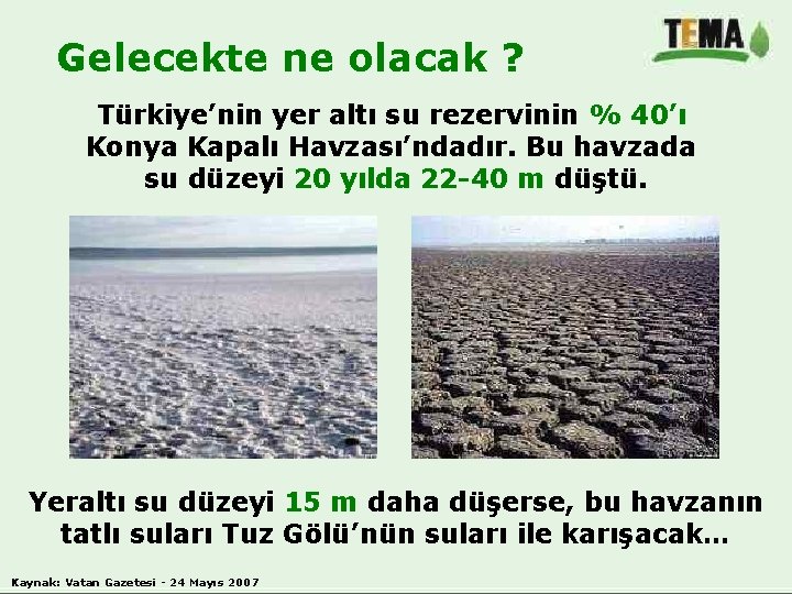 Gelecekte ne olacak ? Türkiye’nin yer altı su rezervinin % 40’ı Konya Kapalı Havzası’ndadır.