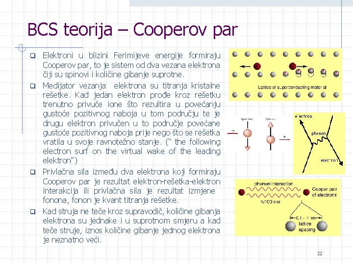 BCS teorija – Cooperov par Elektroni u blizini Ferimijeve energije formiraju Cooperov par, to