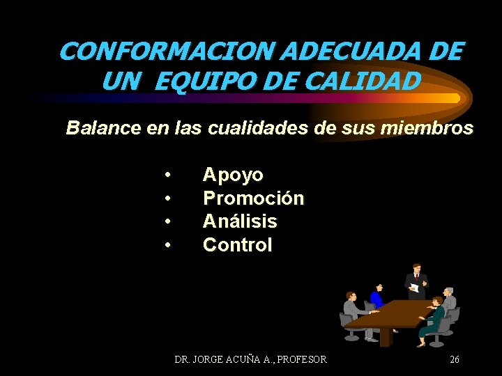 CONFORMACION ADECUADA DE UN EQUIPO DE CALIDAD Balance en las cualidades de sus miembros