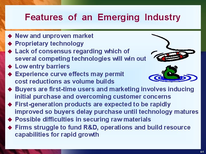 Features of an Emerging Industry u u u u u New and unproven market
