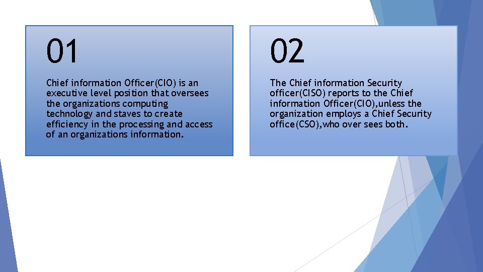 01 02 Chief information Officer(CIO) is an executive level position that oversees the organizations